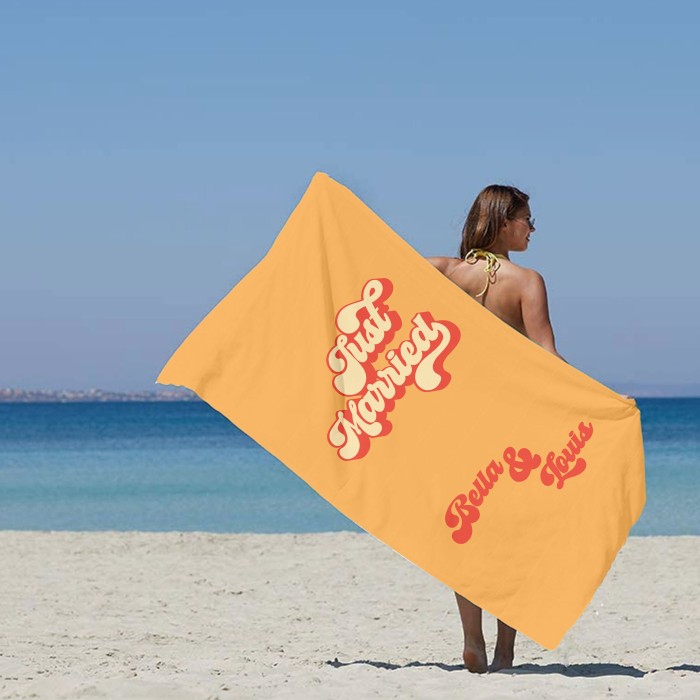 Custom Just Married Names Beach Towel, Personalized Couple Name Bath Towel Pool Towel, Bride Beach Towel, Anniversary / Birthday Beach Towel Custom Just Married Names Beach Towel, Personalized Couple Name Bath Towel Pool Towel, Bride Beach Towel, Anniversary / Birthday Beach Towel