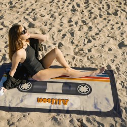 Custom Name Vintage Beach Towel, Personalized Retro 70's 80's 90's Beach Bath Pool Towel, Bride Towel, Anniversary Gift, Soft Beach Towel