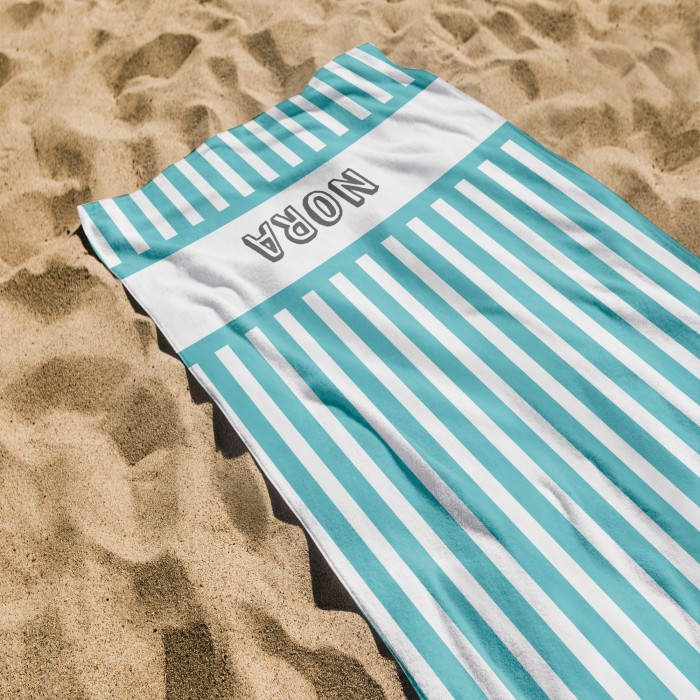 Striped Custom Name Beach Towel, Personalized Name Bath Towel Pool Towel, Bride Beach Towel, Anniversary / Birthday Beach Towel