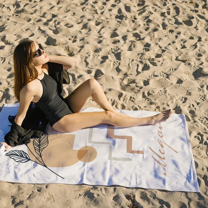 Customized Name Bohemian Beach Towel, Personalized Retro Pool Towel, Bride Beach Towel, Anniversary Towel, Present For Her