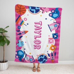 Custom Kids / Baby Throw, Personalized Blanket for Kindergarten Preschool Nursery, Name Throw for Newborn, Fleece/Sherpa/Minky Blanket