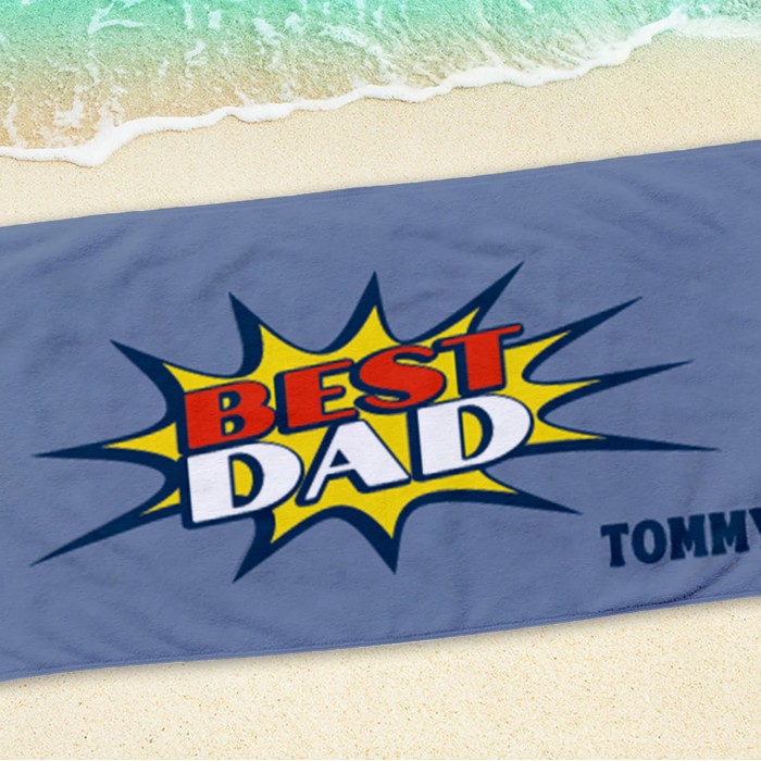 Custom Super Dad Beach Towel, Personalized Bath Towel, Father's Day Gift Pool Towel, Gift For Dad, Super Dad Bath Towel