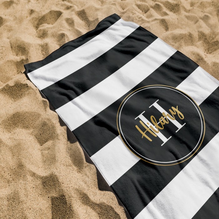 Retro Stripe Style Custom Name Pool Towel, Personalized Name Bath Towel, Anniversary Birthday Beach Towel, Gift for Her/him