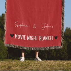 Customized Movie Night Woven Blanket, Personalized Couples Blanket, Throw Blanket Couch, Cozy Blanket, Housewarming Gift, Christmas Gift for Couples