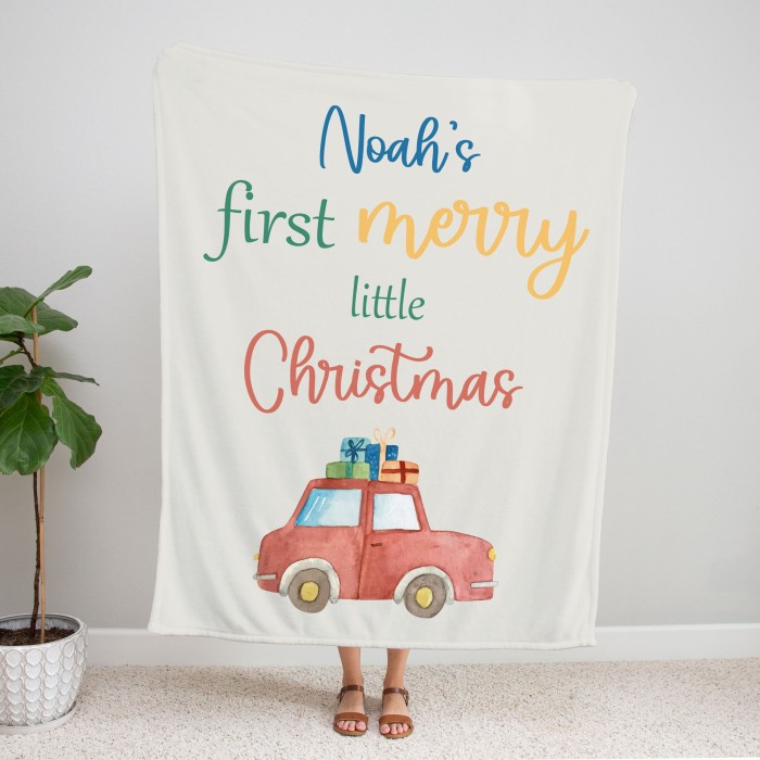 Personalized First Christmas Baby Blanket, Custom Christmas Gifts, Kids Blanket, Noel Present Throw, Baby Boy Blanket, Swaddle Throw