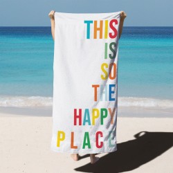 Custom Happy Place Beach Towel, Gift Pool Towel, Gift For Friend, Birthday gift, Vacation gift, Mom-Kid Beach Towel
