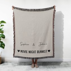 Customized Movie Night Woven Blanket, Personalized Couples Blanket, Throw Blanket Couch, Cozy Blanket, Housewarming Gift, Christmas Gift for Couples