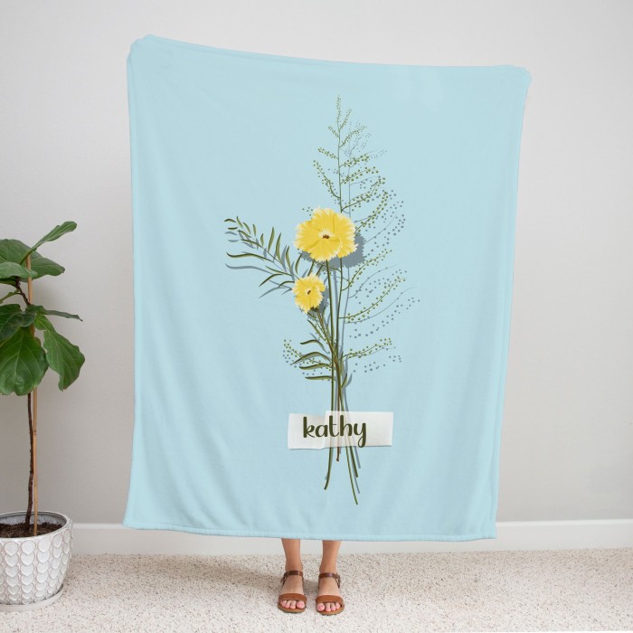 Customized Retro Blanket, Personalized Floral Name Blanket, Custom Blanket, Floral Blanket with Name, American Vintage Blanket,Fleece,Sherpa,Minky
