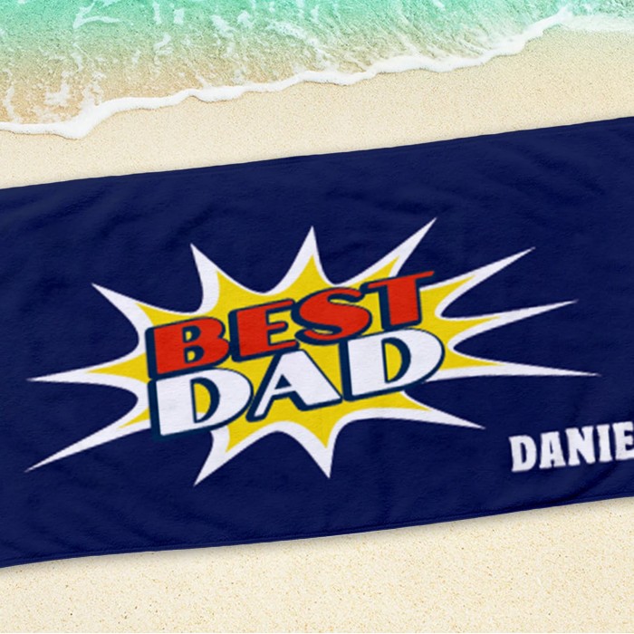 Custom Super Dad Beach Towel, Personalized Bath Towel, Father's Day Gift Pool Towel, Gift For Dad, Super Dad Bath Towel