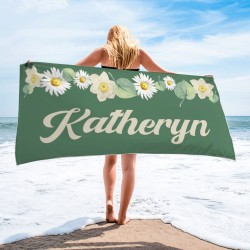 Personalized Vintage Floral 70's Design, Retro Style Custom Name Beach Towel, Personalized Pool Towel, Vacation Birthday Gift, Gift For Mom