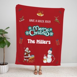 Personalized Christmas Baby Name Pattern Blanket, Santa Reindeer Snowman Blanket, Toddler Kids Christmas Blanket, Christmas Swaddle Blanket