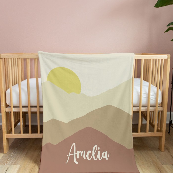 Personalized Groovy Boho Mountain Blanket, Custom Name Blanket, Baby Girl Blanket, Gift for her-him, Birthday, Anniversary Blanket Gift
