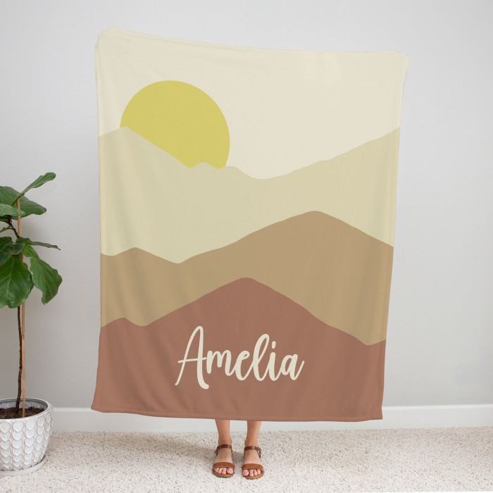 Personalized Groovy Boho Mountain Blanket, Custom Name Blanket, Baby Girl Blanket, Gift for her-him, Birthday, Anniversary Blanket Gift