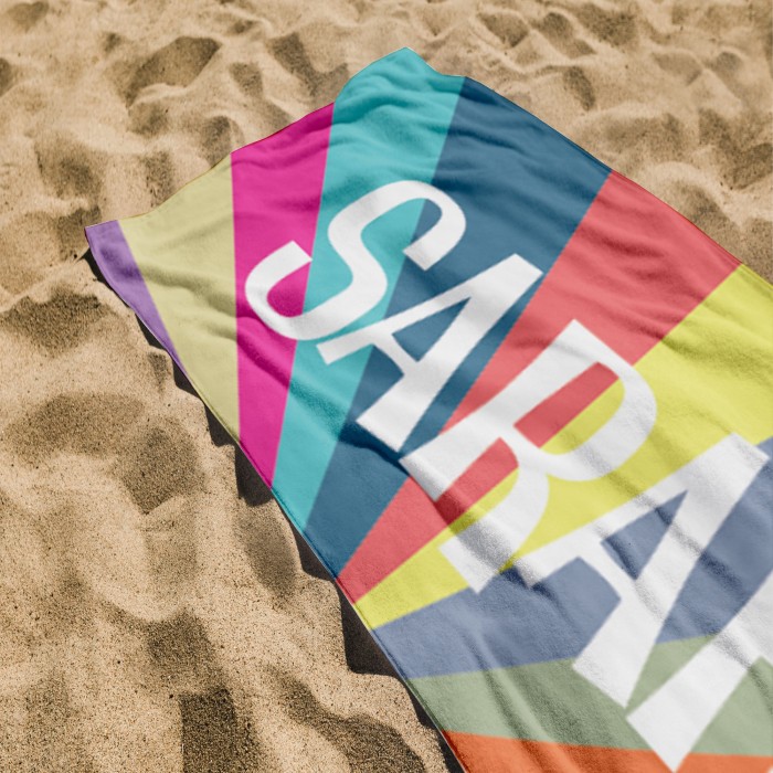 Personalized Multi-Color Striped Design Beach Towel, Custom Name Pool Towel, Bachelorette Trip, Birthday Vacation Gift, Gift For Her Him