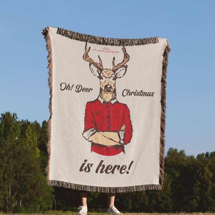 Personalized Deer Woven Blanket, Custom Tapestry Woven, Gift for her, Gift for Grandma 