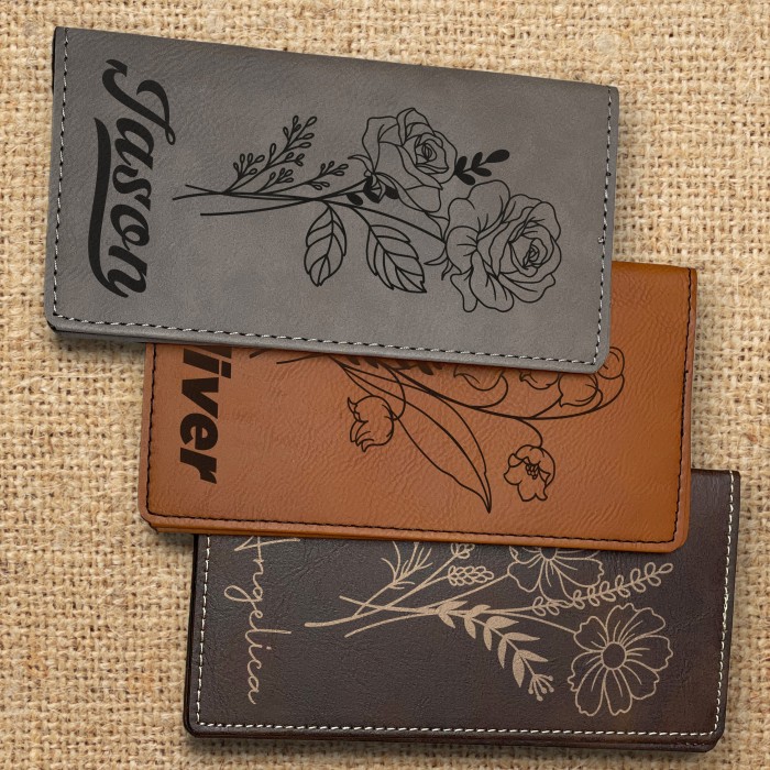 Birth Flower Checkbook Cover, Personalized Checkbook Cover,Engraved Checkbook Holder, Custom Leather Checkbook Wallet, Custom Checkbook Case