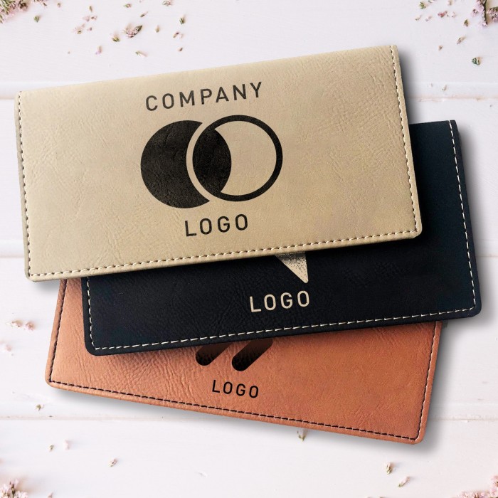 Company Logo Checkbook Cover, Custom Business Logo Checkbook Holder, Leather Checkbook Wallet, Corporate Gifts, Employee Gifts, Client Gift