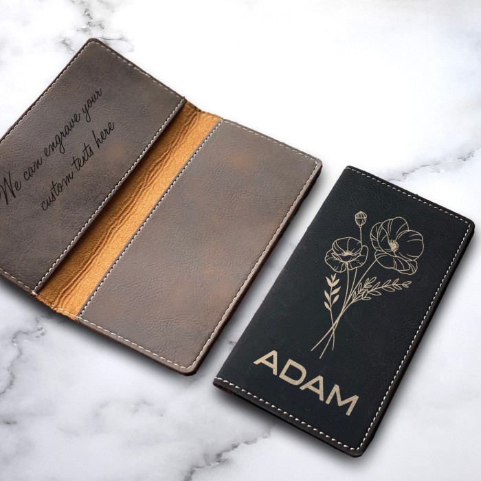 Birth Flower Checkbook Cover, Personalized Checkbook Cover,Engraved Checkbook Holder, Custom Leather Checkbook Wallet, Custom Checkbook Case