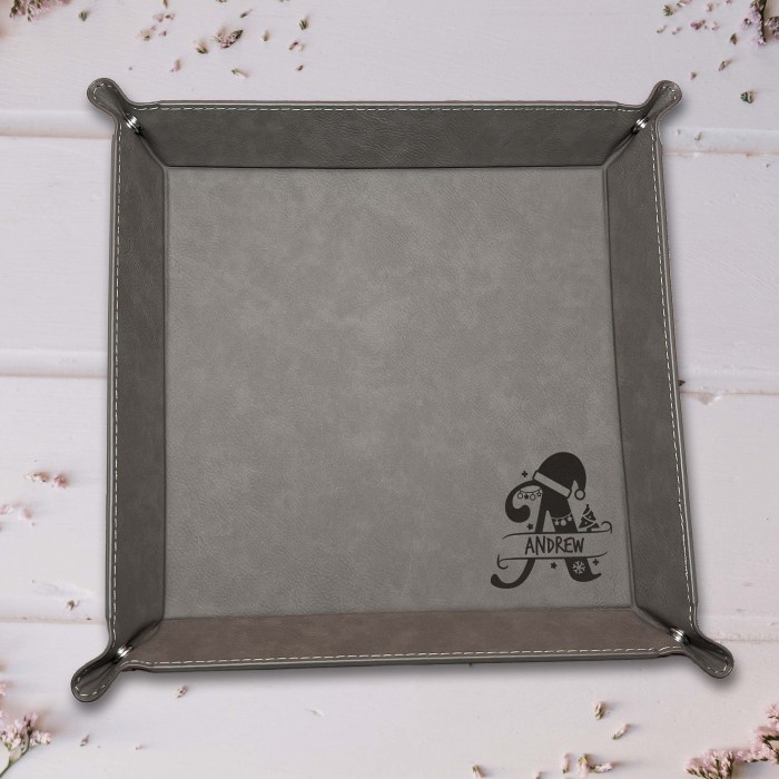 Christmas Gift Valet Tray, Custom Name Tray, Personalized Leather Tray, Catch All Tray, Gift For Him, Gift For Her, Monogram Christmas Gift