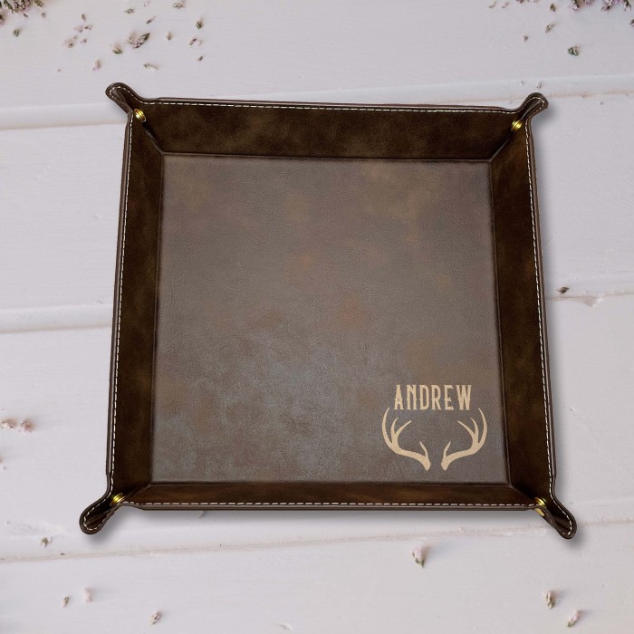 Christmas Gift Valet Tray, Custom Name Tray, Personalized Leather Tray, Catch All Tray, Gift For Him, Gift For Her, Monogram Christmas Gift