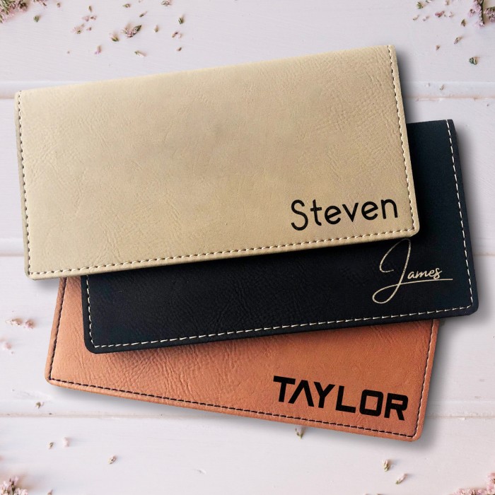 Custom Name Checkbook, Engraved Checkbook Cover, Personalized Checkbook Holder, Custom Font Leather Checkbook Wallet, Custom Checkbook Case