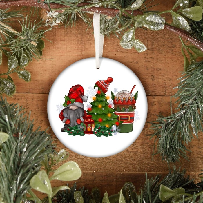 Caffeine and Gnomies Ornament, Festive Gnomies Latte Gathering, Santa's Little Helpers ,Gnomies Christmas Ornament,Festive Coffee Cup Graphic