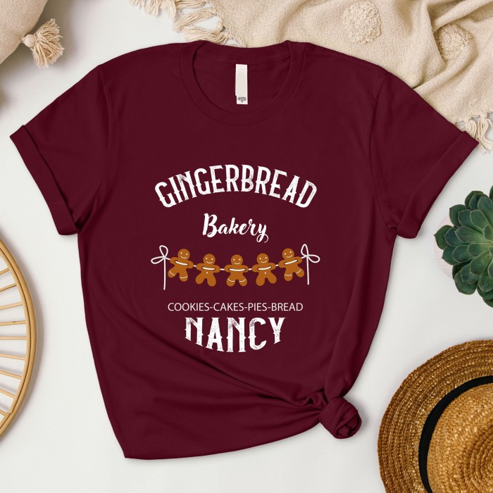 Custom Name Gingerbread Bakery Shirt, Personalized Gingerbread Cookie Shirt, Gingerbread Man Shirt, Funny Christmas Shirt