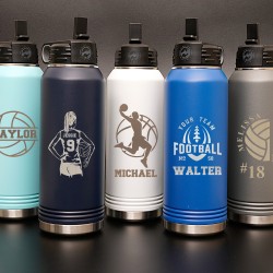 Sports Custom Name Team Gift Water Bottle, Personalized Bulk Water Bottle for Football Volleyball, Stainless Steel with Straw Water Bottle