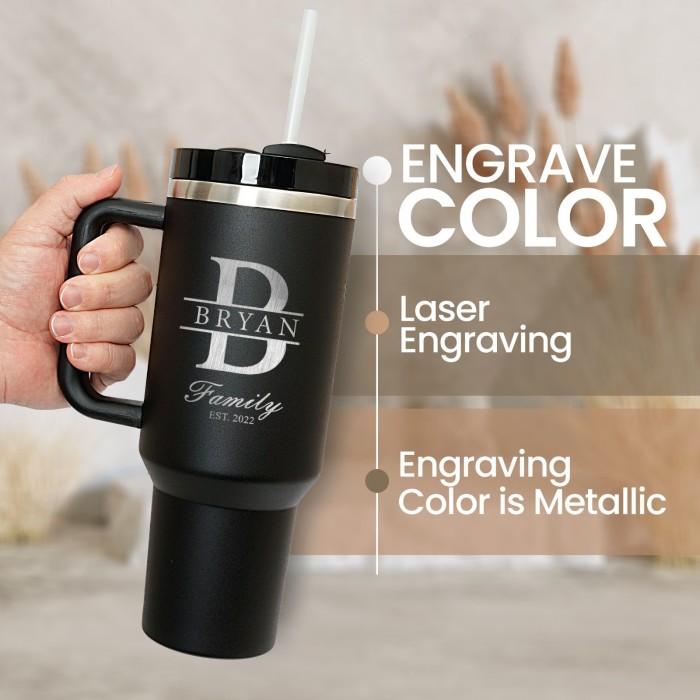 Custom Logo 40oz  Tumbler With Handle & Straw, Personalized 40oz Tumbler, Stainless Steel Laser Engraved Tumbler