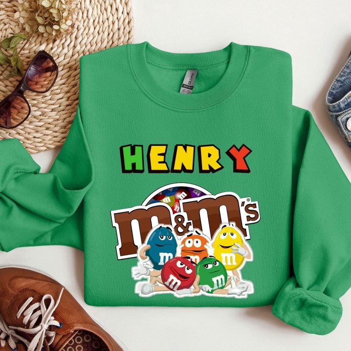 Custom Name M and M Candy Family Sweatshirt, M&M Candy Sweatshirt, Group Family Matching Sweatshirt, Birthday Family Sweatshirt