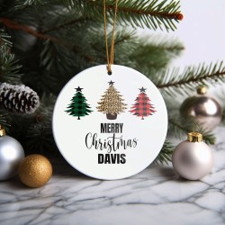 Personalized Buffalo Plaid Tree Ornaments with 'Merry Christmas' and Custom Name – Perfect for the Holiday Season!