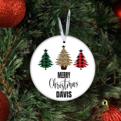 Personalized Buffalo Plaid Tree Ornaments with 'Merry Christmas' and Custom Name – Perfect for the Holiday Season!