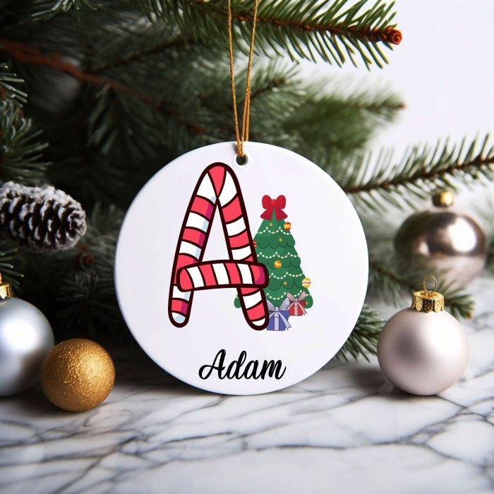 Alphabet Christmas Ornament Candy Cane, A-Z Letter Tree Decoration, New Year Home Decoration, Special Design Letter and Name Ornament