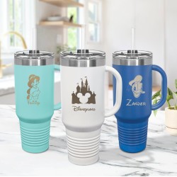 Personalized Disney 40 oz Tumbler With Handle, First Family Disney Custom Name Gift, Mickey Disney 40oz Tumbler, Christmas Family Mouse Gift