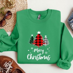 Buffalo Plaid Christmas Tree Sweatshirt, Leopard Print Christmas Tree Sweatshirt, Merry Christmas Sweatshirt, Christmas Family Sweatshirt