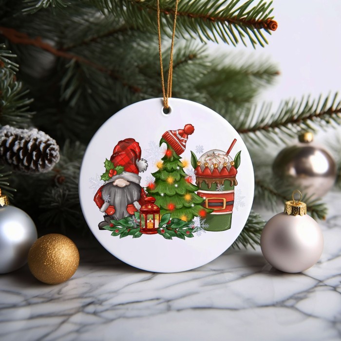 Caffeine and Gnomies Ornament, Festive Gnomies Latte Gathering, Santa's Little Helpers ,Gnomies Christmas Ornament,Festive Coffee Cup Graphic